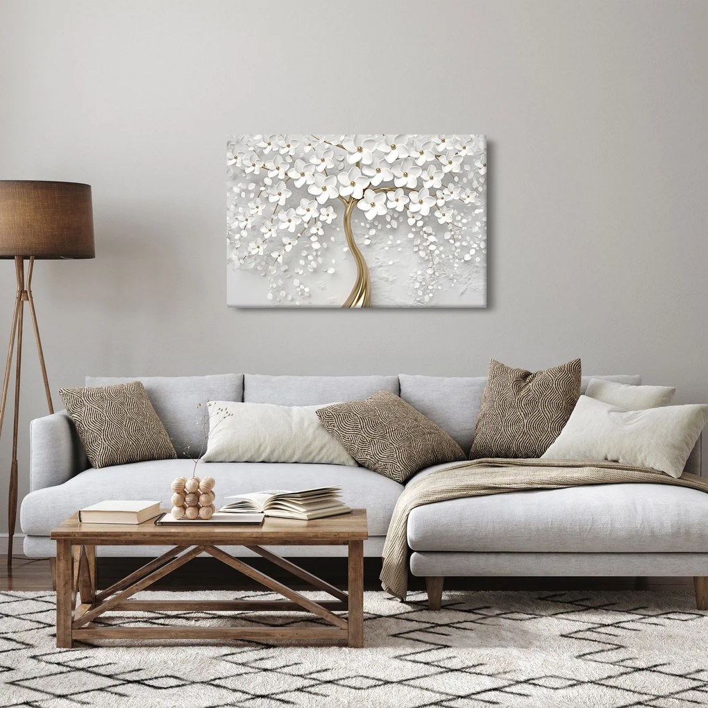 Tablou cu copac alb cu flori (90x60 cm)