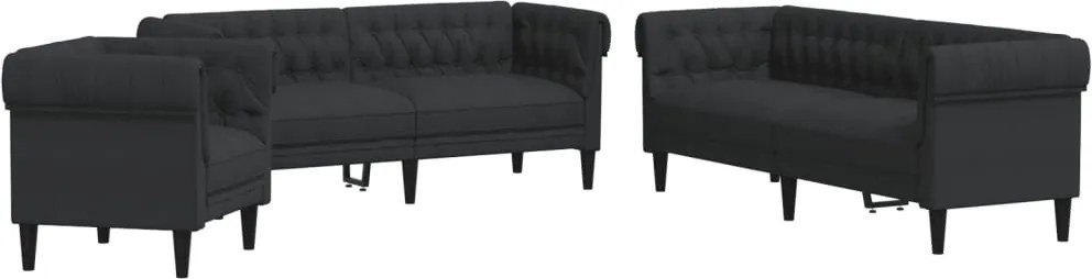 vidaXL Set de canapele, 3 piese, negru, textil