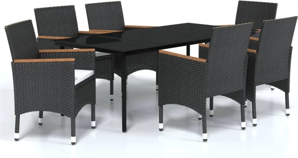 vidaXL Set de masă pentru grădină, 7 piese, cu perne, negru