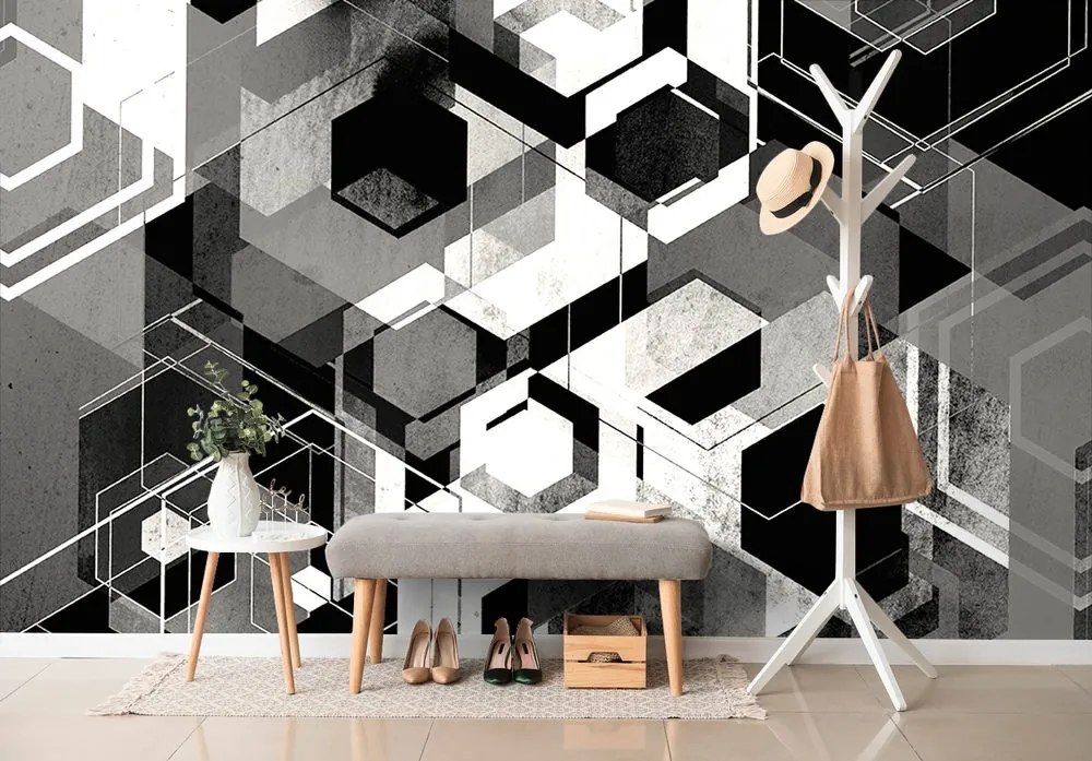 Tapet autoadeziv geometrie alb-negru