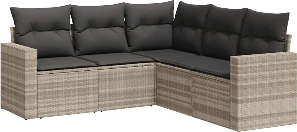 vidaXL Set canapele de grădină cu perne, 5 piese gri deschis poliratan