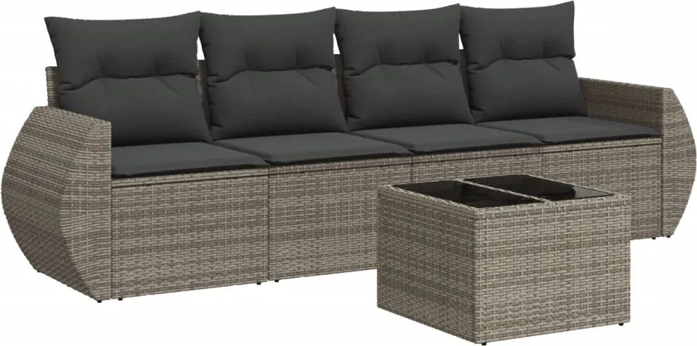 vidaXL Set canapea de grădină cu perne, 5 piese, gri, poliratan