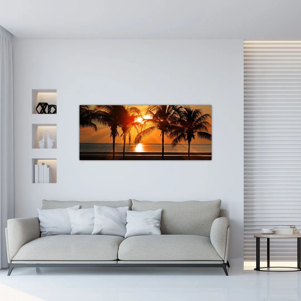 Tablou cu palmier în apus de soare (120x50 cm)