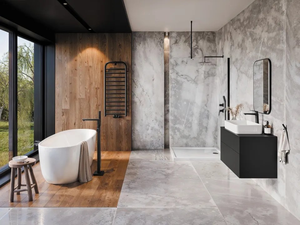 BLUR – Baterie pentru Cadă, de Sine Stătătoare, cu Set de Duș, BQL_N17M Finisaj Nero 🛁✨