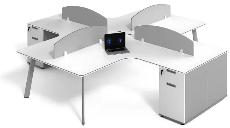 Birou operational, statie de lucru cu 4 posturi si dulapuri integrate, design modern și elegant, calitate premium, dimensiuni 2400*2800*750