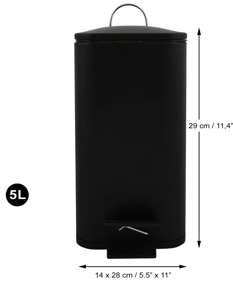 Coș de gunoi negru mat cu pedală din oțel 5 l Erik – Spirella