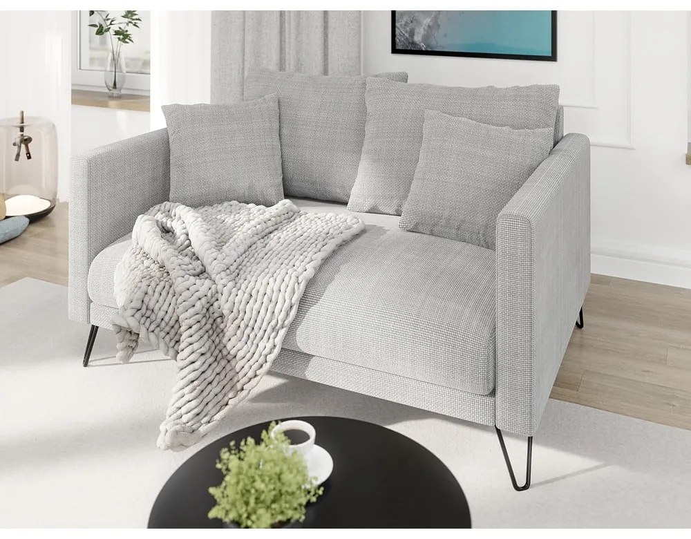 Canapea gri deschis cu tapițerie din chenille 140 cm Freya – Ropez