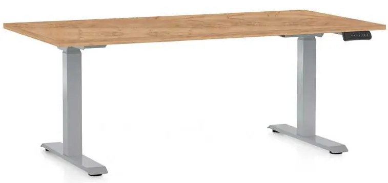 Masă înălțime reglabilă OfficeTech D, 160 x 80 cm, picioare gri, stejar kraft