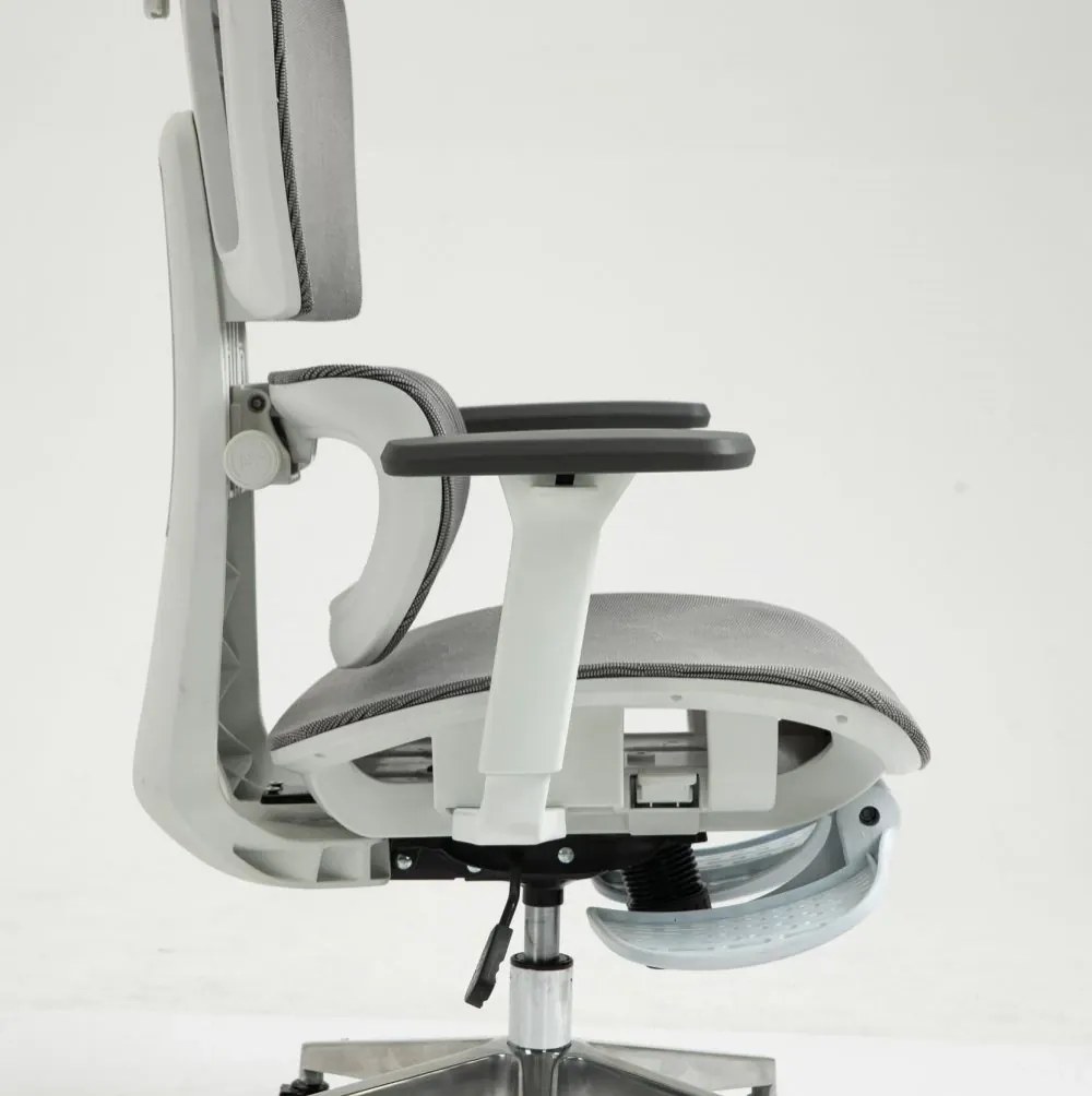 RESIGILAT- Scaun ergonomic, suport picioare, tetiera, reglabil, Mesh, Gri/Alb