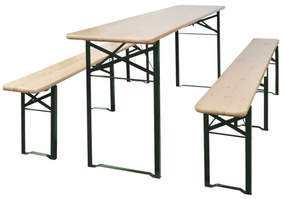 vidaXL Masă pentru bere pliabilă cu 2 bănci, 220 cm, lemn de brad