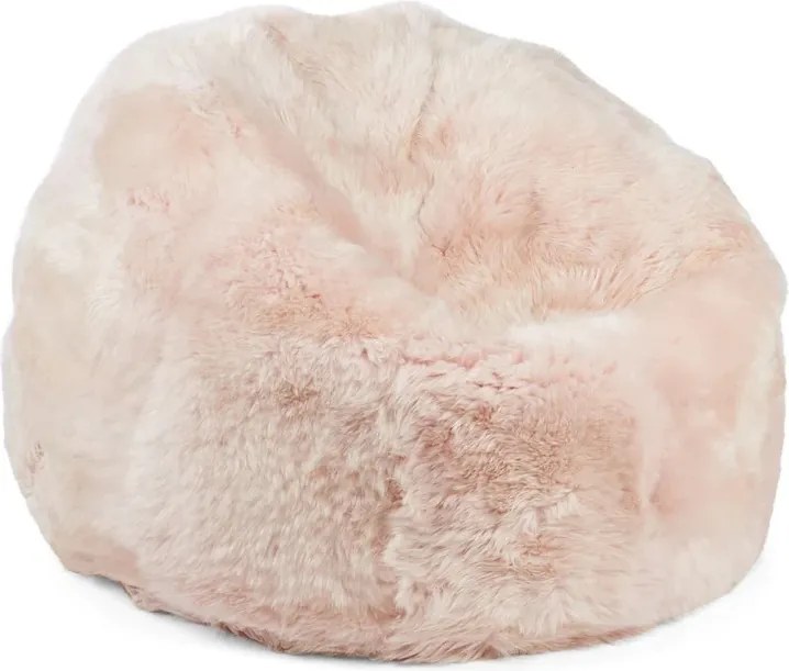 Puf rotund din blană naturală de oaie, roz, cu fir lung, 92 x Ø 93 cm, „Candy L”