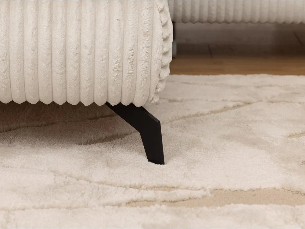 Colțar crem cu tapițerie din catifea reiată (cu colț pe partea stângă/în formă de ”L”) Marbeya – Ropez