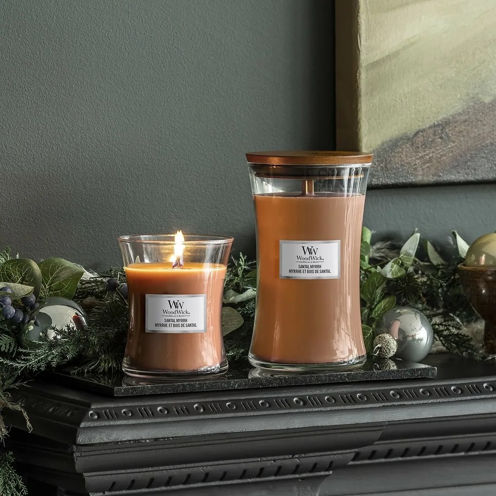 Lumânare parfumată vază mare WoodWick SantalMyrrh, 609 g