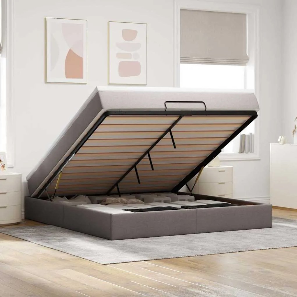 vidaXL Cadru de pat otoman cu saltea Taupe 160x200cm Material