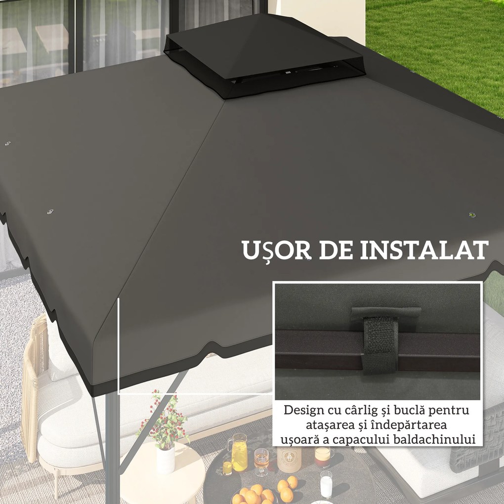 Outsunny Acoperiș de Rezervă pentru Pavilion 3x3 m de Grădină, Husă pentru Pavilion cu Două Nivele Rezistentă la Apă din Țesătură 180g/㎡ Anti-UV 30+ cu 8 Orificii de Drenaj, Gri | Aosom Romania