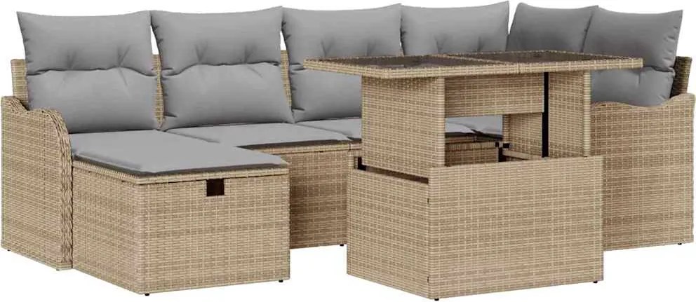 vidaXL Set de canapele pentru grădină cu pernă 7 pcs Bej Rattan poli