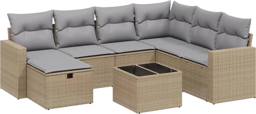 vidaXL Set canapele de grădină, 8 piese, cu perne, bej, poliratan