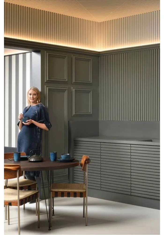 Panou riflaj decorativ 3D din polimer rigid, model Steps - 12x2.1x250 cm