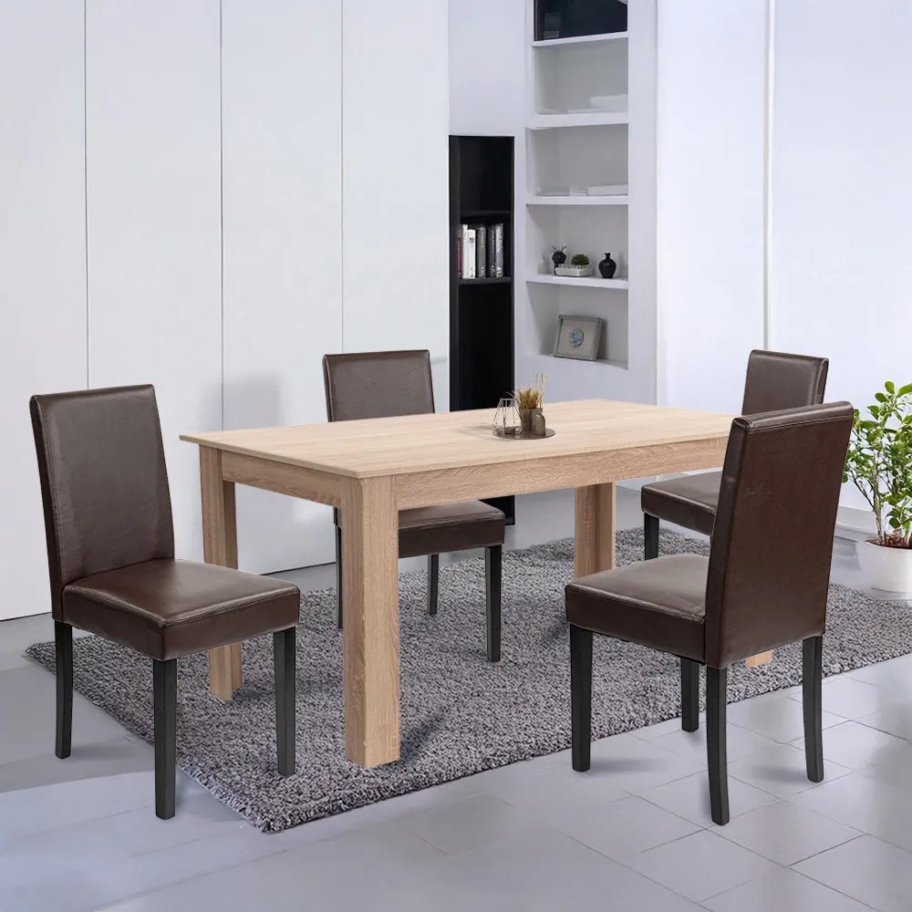 Set de masă Leon 4+1, stejar Sonoma-maro