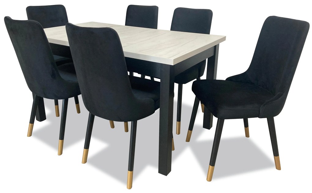 Set masă scaune pentru sufragerie Alita 2 (alb + albastru închis) (pentru 6 persoane). 1036006