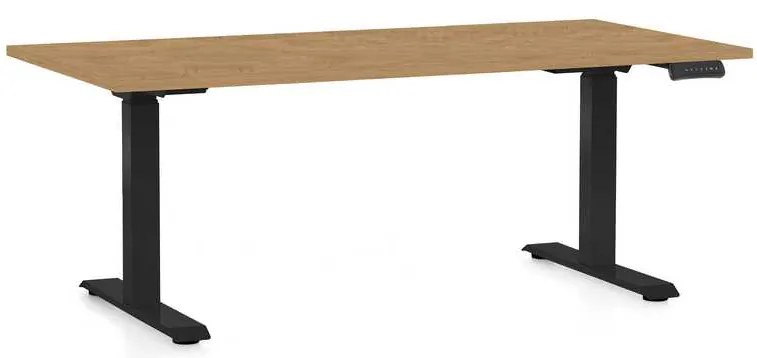 Masă înălțime reglabilă OfficeTech D, 160 x 80 cm, picioare negre, stejar piatra