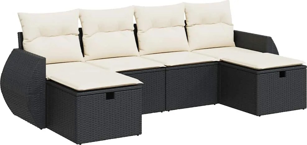 vidaXL Set mobilier de grădină cu perne, 6 piese, negru, poliratan