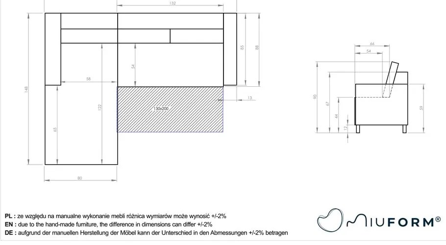 Colțar extensibil din catifea cu șezlong pe partea stângă Miuform Stylish Stan, albastru închis