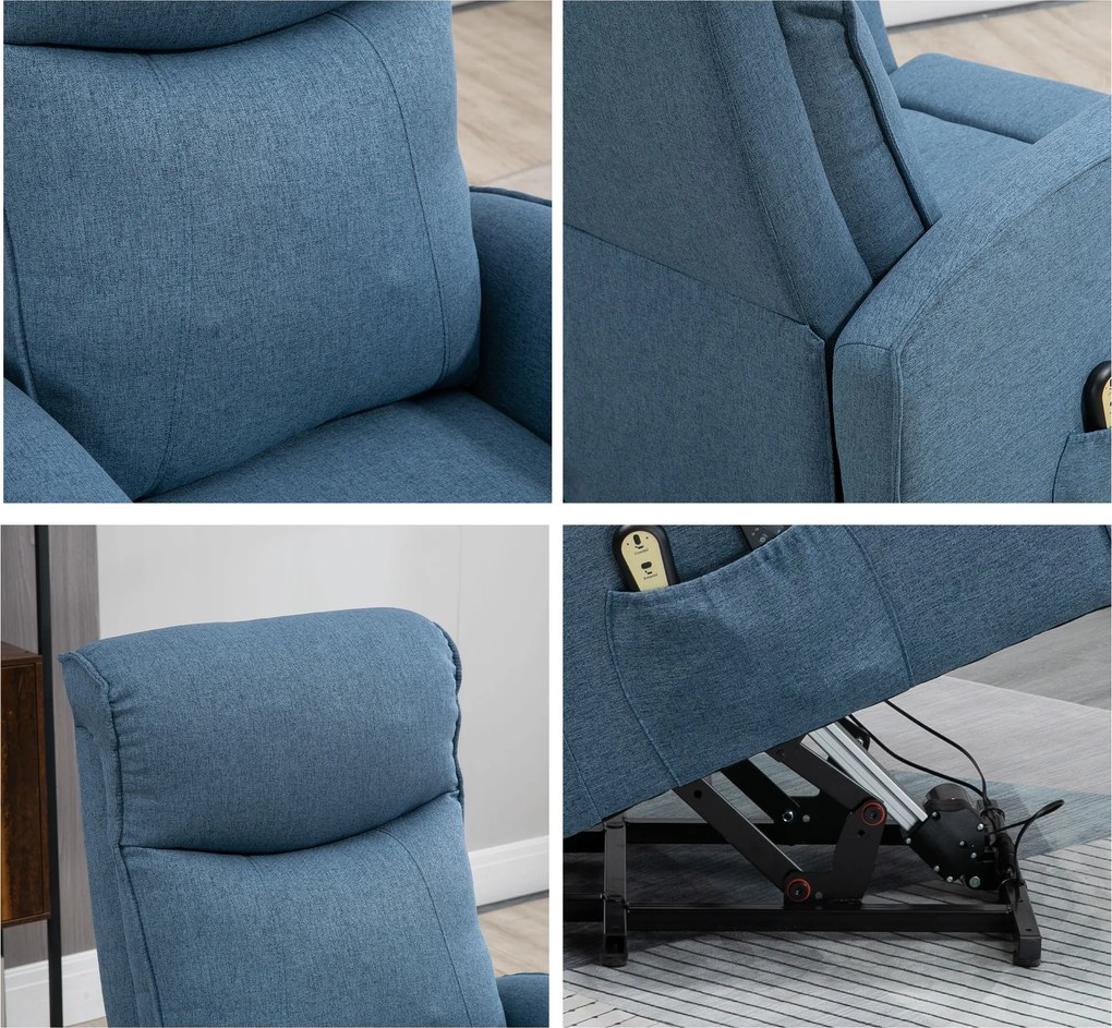 HOMCOM Fotoliu Recliner cu 8 Puncte de Masaj, Rabatabil la 135° cu Suport pentru Picioare, 74,5x87,5x110 cm, Albastru | Aosom Romania