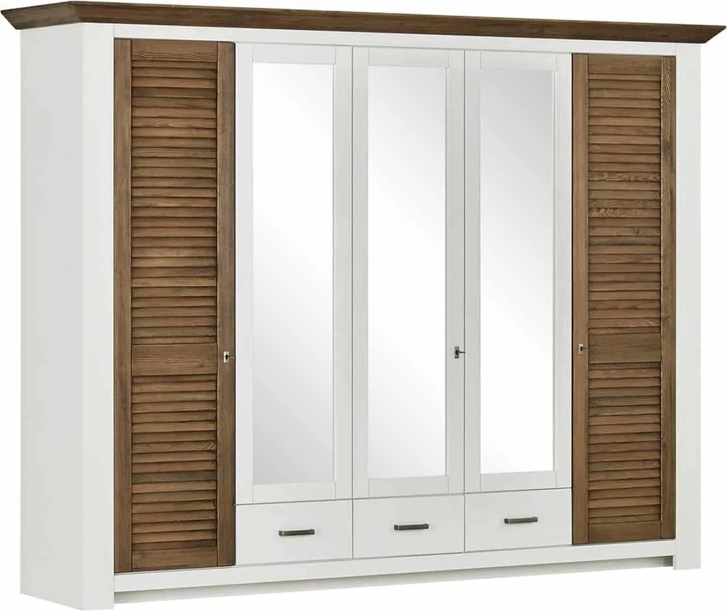 Dulap lemn masiv alb Lucia Maro, 220 × 64 × 210 cm