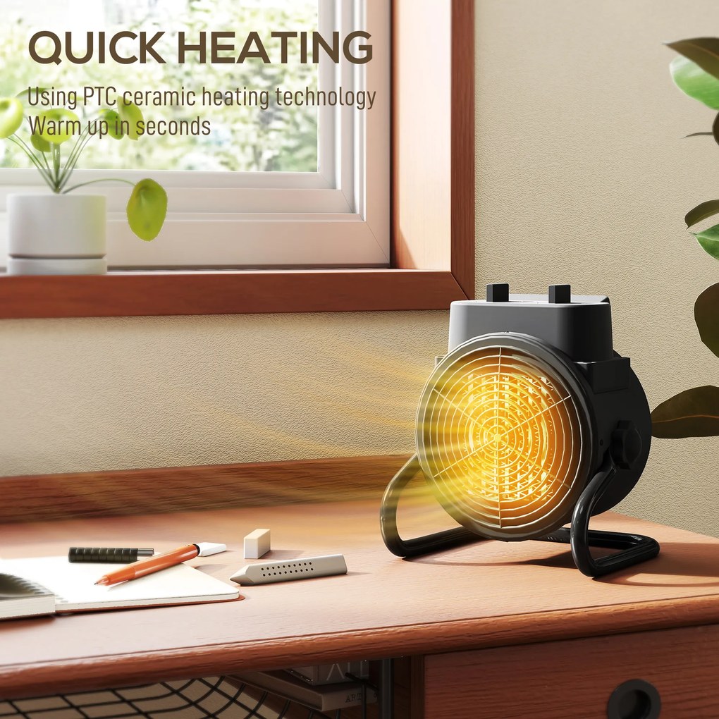 HOMCOM Încălzitor electric reglabil cu 3 moduri, 21.5x15.8x22 cm, Negru | Aosom Romania