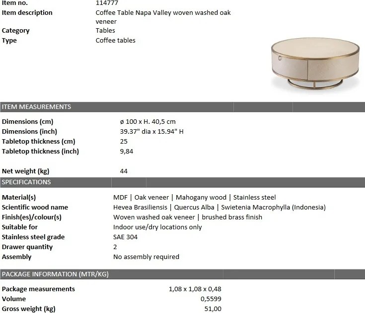 Masuta de cafea moderna design LUX Napa Valley stejar albit 114777 HZ