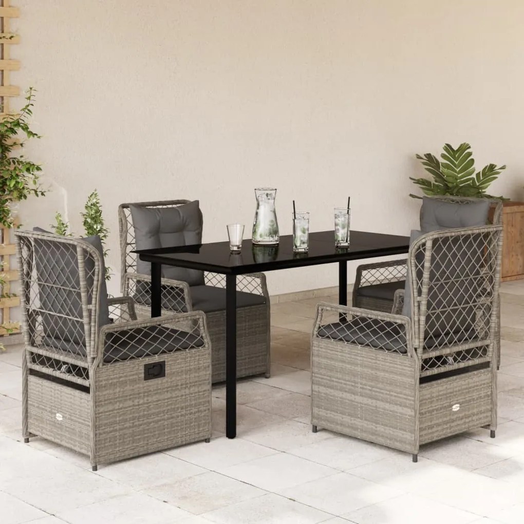 vidaXL Set mobilier de grădină cu perne, 5 piese gri deschis poliratan