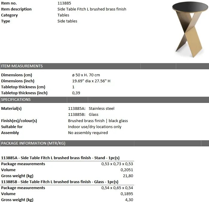 Masuta laterala design LUX Fitch L 113885 HZ