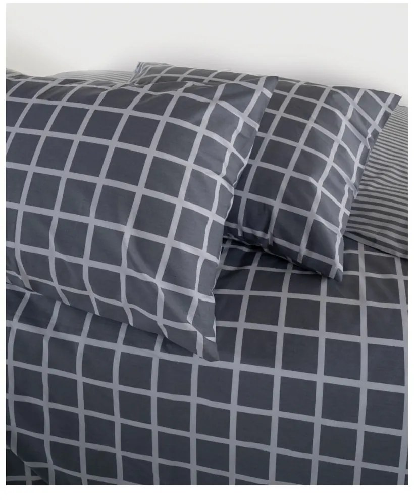 Lenjerie de pat gri din bumbac ranforcé pentru pat dublu, extinsă 240x220 cm Linear Calm Geometric – Mila Home Luxury