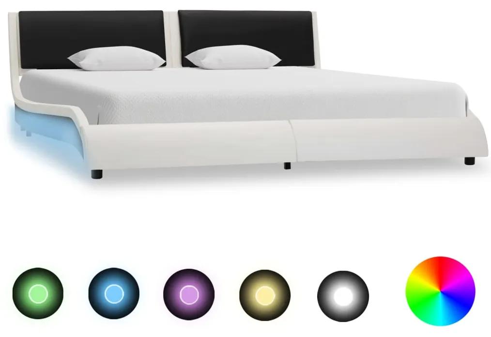 280376 vidaXL Cadru de pat cu LED, alb și negru, 180x200 cm, piele ecologică
