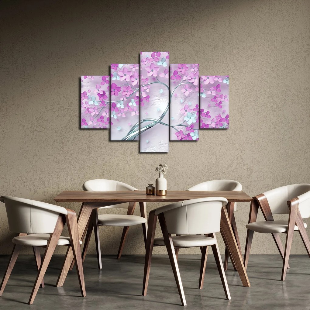 Tablouri cu flori pe trunchi argintiu - abstract (150x105 cm)