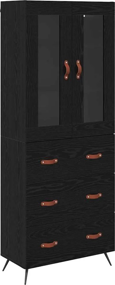 vidaXL Cabinet înalt cu raft 2 pcs Stejar Negru Lemn compozit