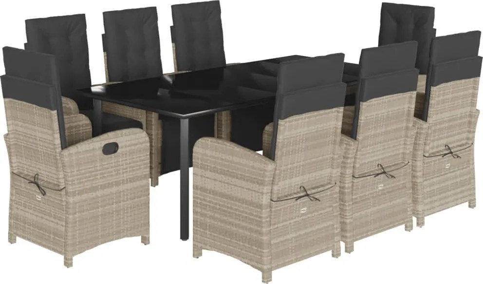 vidaXL Set mobilier grădină cu perne, 9 piese, gri deschis, poliratan