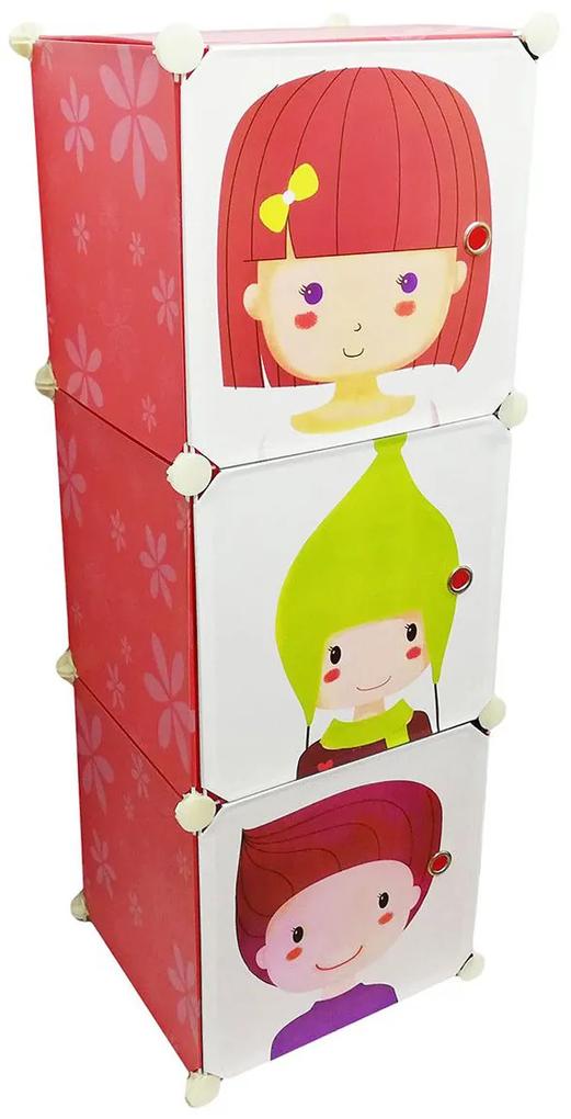 Dulap din plastic cu 3 compartimente pentru copii, 36x36x108 cm Alb/Rosu