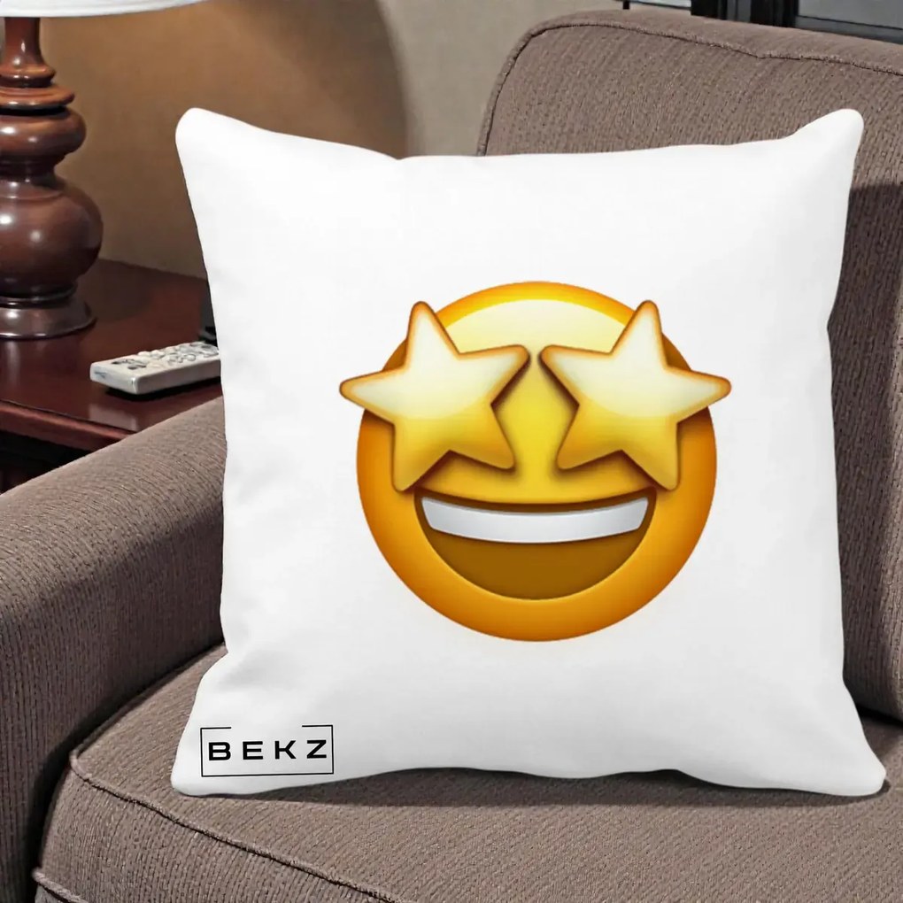 Perna Decorativa Emoji Ochi Stele, 40x40 cm, Alba Mata, Husa Detasabila, Perna Inclusa, BEKZ®