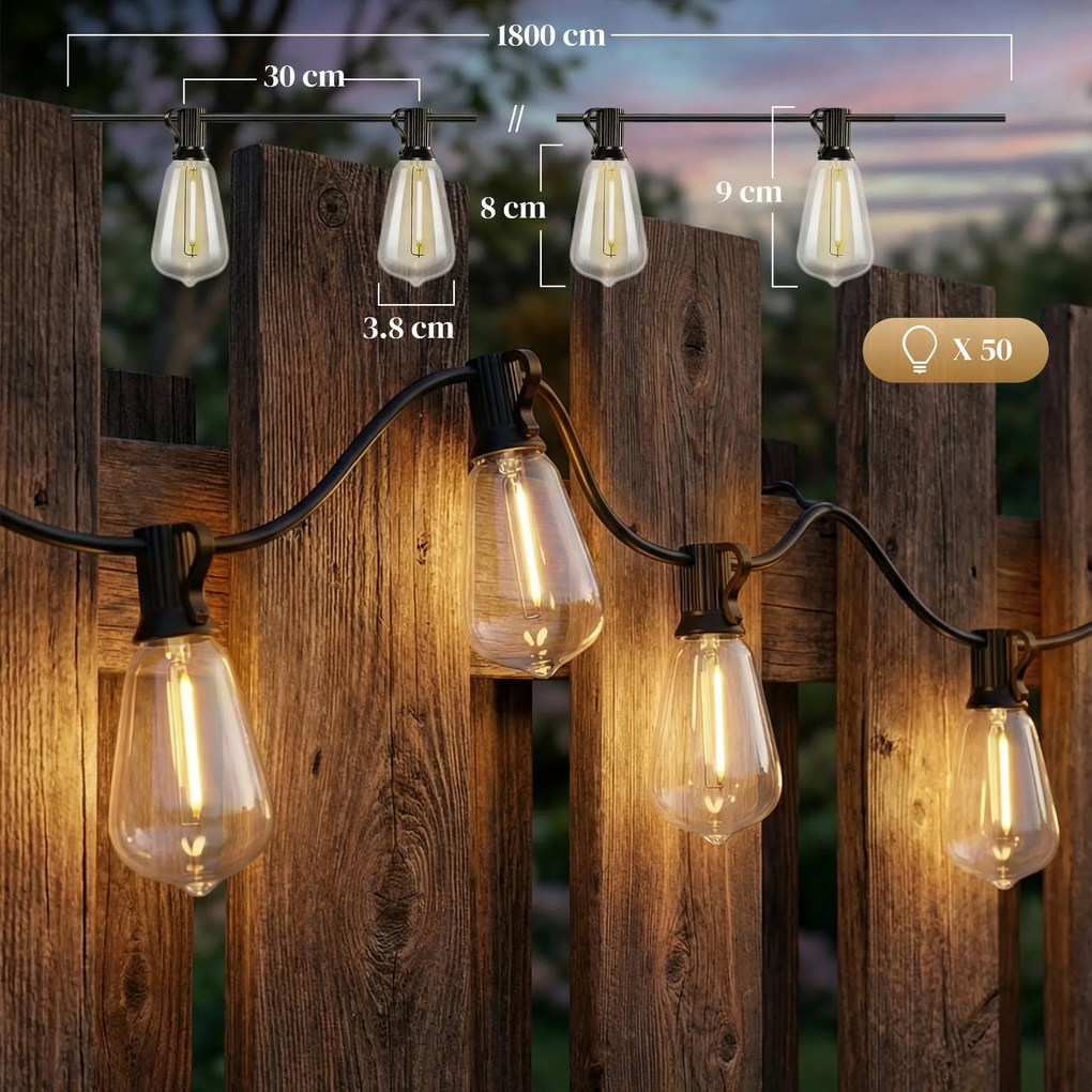 HOMCOM Lanț de Lumină, Lumini LED 50, 18 m, IP44 Impermeabile, Decorațiuni pentru Interior și Exterior, Grădină, Alb Cald | Aosom Romania