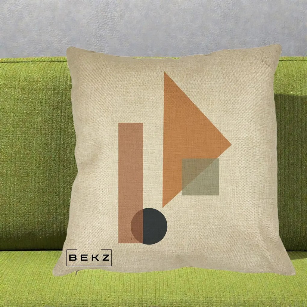 Perna Decorativa Geometric Bauhaus Triunghi, 40x40 cm, Crem, Husa Detasabila, Perna Inclusa, BEKZ®
