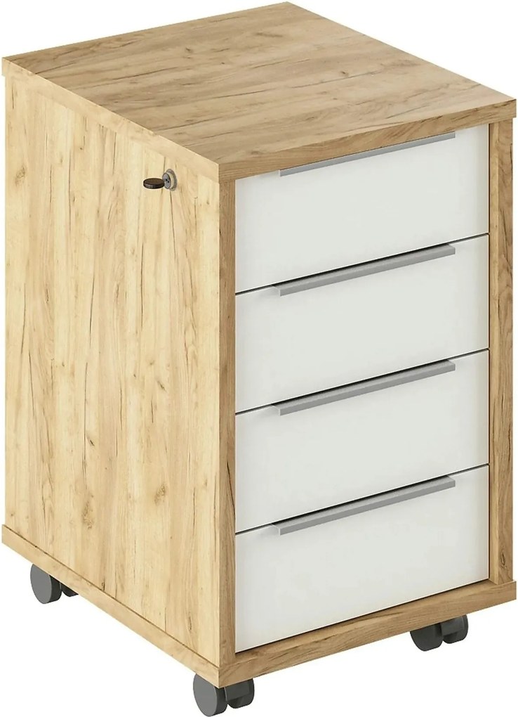 Dulap RIOMA TYP 30, stejar artisan/alb, DTD laminat, cu 4 sertare, 43x