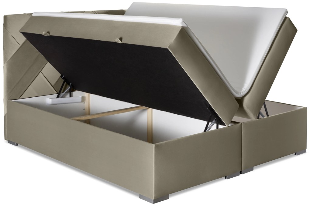 Pat matrimonial Boxspring 140 cm Melo (auriu) (cu sp. depozitare). 1044180