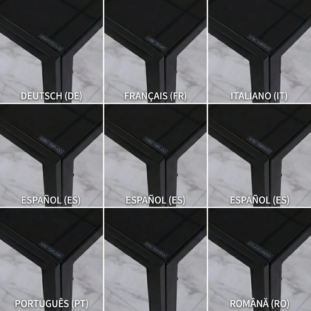 HOMCOM Masă Rectangulară pentru 4 Persoane din Metal și Sticlă Călită, 120x60x75 cm, Negru | Aosom Romania