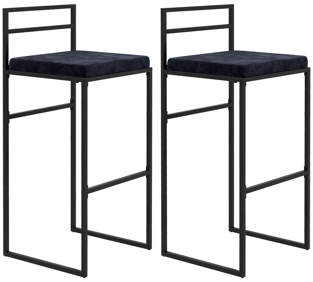 HOMCOM Lot de 2 taburete de bar taburete înalte pernă de șezut din catifea suport pentru picioare înălțime 74 cm negru | Aosom Romania