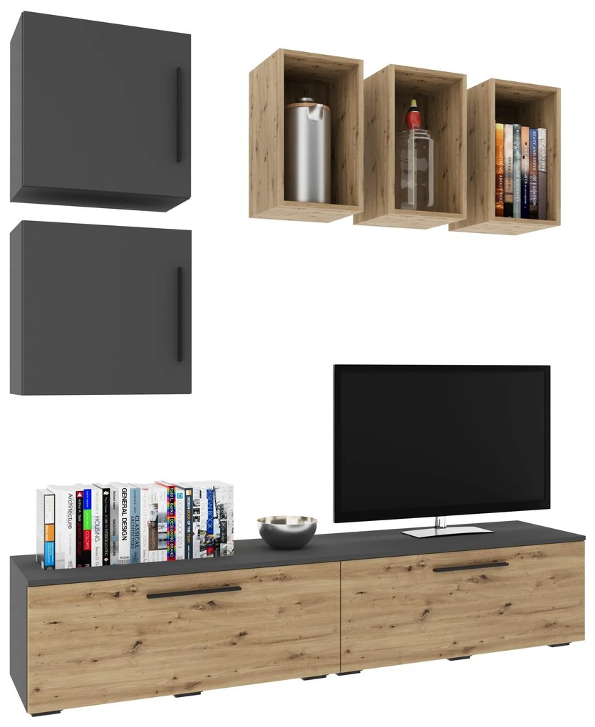 Living Kos V8, Antracit/Stejar Artisan, L 190 cm