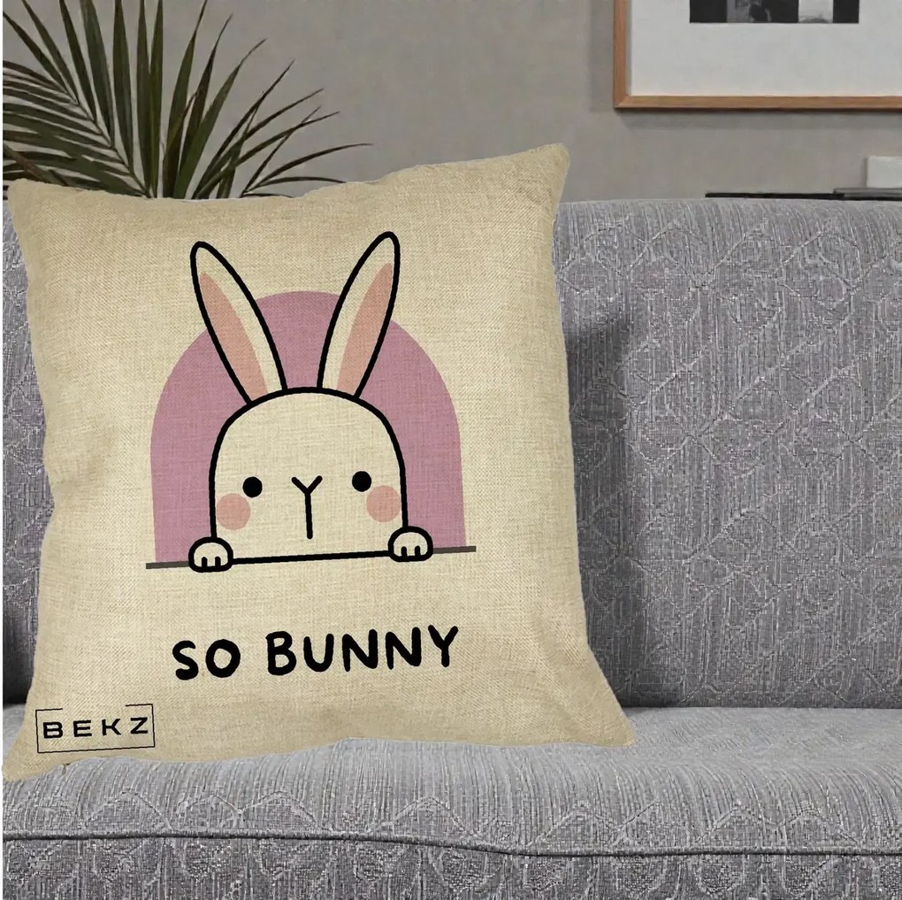 Perna Decorativa So Bunny Kawaii, 40x40 cm, Crem, Husa Detasabila, Perna Inclusa, BEKZ®