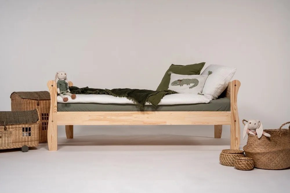 Pat pentru copii în culoare naturală din lemn de pin cu somieră 90x200 cm Roma – Adeko