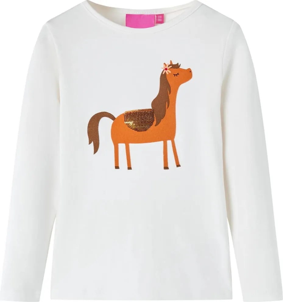 vidaXL Tricou pentru copii cu mâneci lungi, ecru, 128